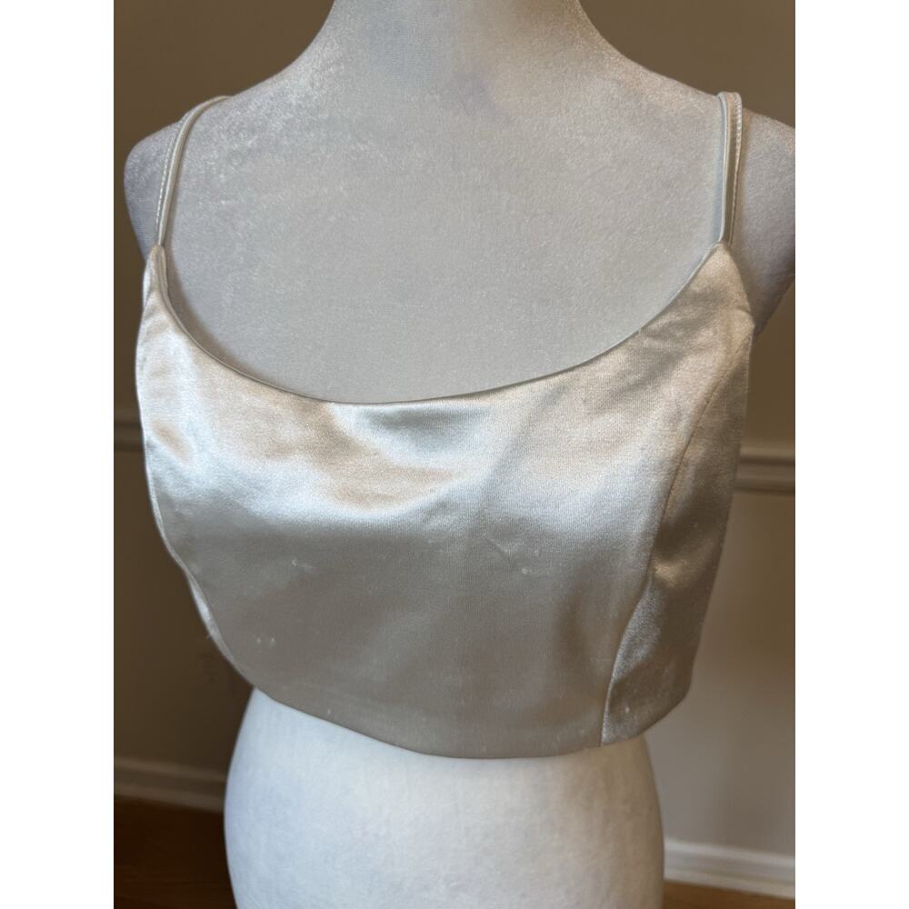Fashion Nova Ivory Satin Crop Top Size M NWT